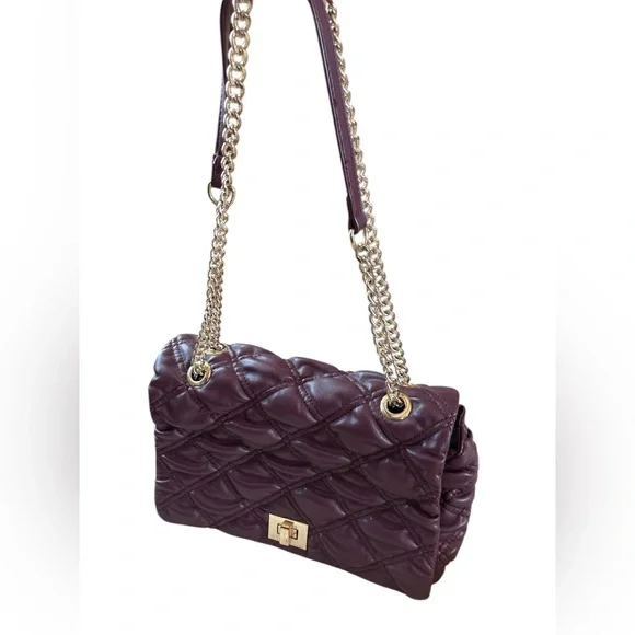 I.N.C International Concepts Soft Ajae Quilted Shoulder Bag Prune Maroon - Picture 2 of 10